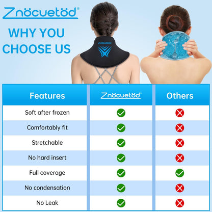 Neck Ice Pack Wrap Reusable Gel Ice Packs for Cervical Injuries Pain Relief, Flexible Cold Hot Compress Therapy for Shoulder Swelling, Bruises, Stiff Neck, Migraine, Surgery Recovery