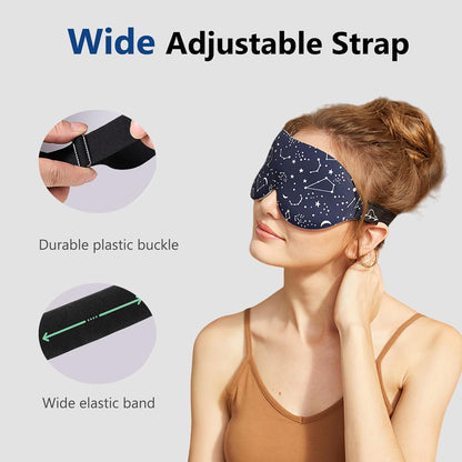 ALASKA BEAR Sleep Mask Women Men with Molded Eye Cups, Well-Contoured 3 D Extra-Plush Soft Memory Foam Blackout Eye Mask Zero Pressure on Eyelids & Eyelashes w Earplugs Set - Silent Night Stars