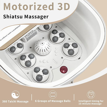 Collapasible Foot Spa Bath Massager with Heat, Pedicure Foot Spa with Bubbles/Timer/Temperature Control, Feet Soak Tub for Home, Office, Relaxation and Stress Relief, Gift for Men and Women (White)