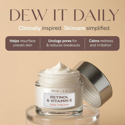 Retinol & Vitamin E Face Moisturizer - Dermatologist Tested, Hydrating, Restores Sun-Damaged Skin, Anti-Aging - Reduces Acne Scars, Clean Beauty, Cruelty-Free Korean Skincare - 1.69 Fl oz