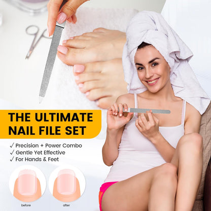 BEZOX Metal Nail File Kit - 2PCS Professional Stainless Steel Long Nail Files & Buffers for Natural/Acrylic Nails, Professional Fingernail Files and Buffers for Salon & Home Use - Silver