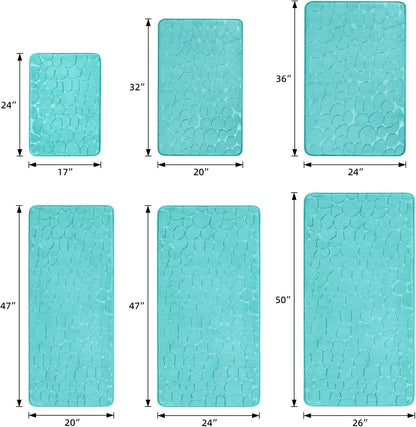 YIHOUSE Memory Foam Bath Mat Cobblestone Bathroom Rugs Super Water Absorbent Bath Mats for Bathroom Machine Washable Bath Rugs(20 x 32,Teal)