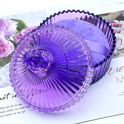 2 Pack Extra Large 5.2" Beige & Purple Powder Puffs and 5.3" Glass Container – Oversized Soft Body & Face Large Powder Puff Dusting Powder Jar Holder Case(Purple Glass)