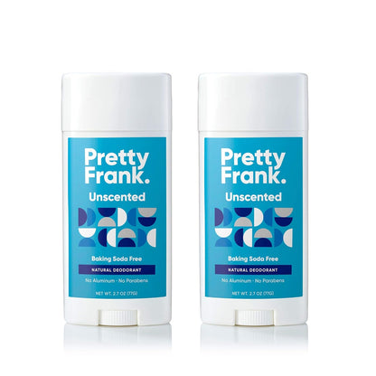 Pretty Frank Natural Aluminum-Free Deodorant Stick, Baking Soda-Free, Unscented (2-Pack) | Sensitive Skin Friendly, Effective Odor Control for Women & Men, Organic Ingredients, No Added Fragrance