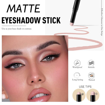 Eyeshadow Stick Rose Nude, Matte Cream Eye Shadow Stick Waterproof Pink Eyeliner Brightener Pencil Crayon Long-Lasting Eye Highlighter Makeup for Older Women Easy to Use High Pigmented