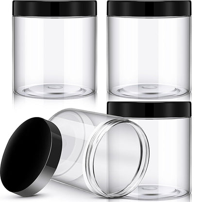 Patelai 4 Pieces Round Wide-mouth Leak Proof Plastic Container Jars with Lids for Travel Storage Makeup Beauty Products Face Creams Oils Salves Ointments DIY Making(16 Ounce,Black)