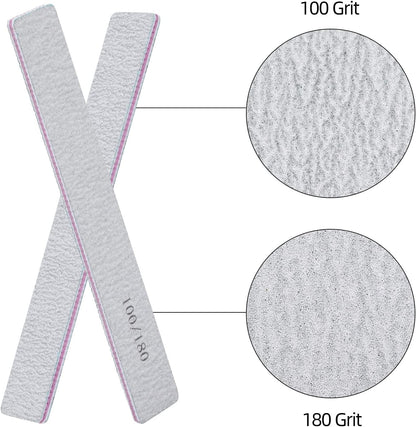 25 Pack 100/180 Grit Nail Files for Acrylic Nails, Rectangle Double Sides Emery Boards Fingernail Files Professional Nail Buffering Files