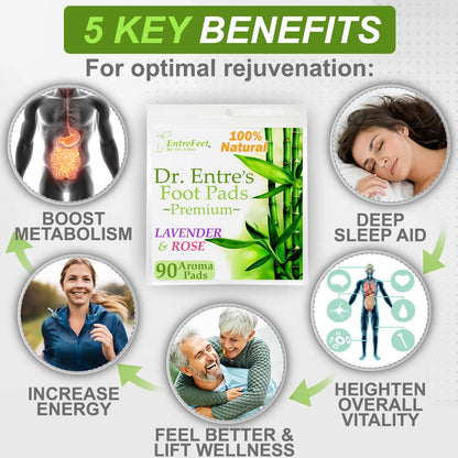 Dr. Entre's Foot Pads: Premium Foot Pads to Feel Better, Sleep Better & Relieve Stress | Effective Organic Lavender & Rose Foot Patches | 90 Pack