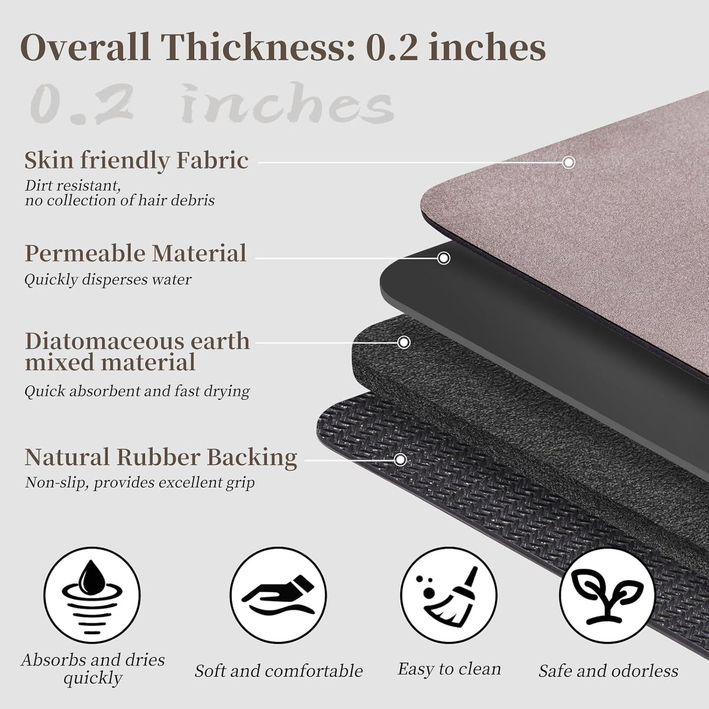 Blush Pink Bath Mat Set 2 Piece - Quick Dry Super Absorbent Diatomaceous Earth Bathroom Rugs With Rubber Backing Non-Slip for Shower Floor, 47x17 + 24x17