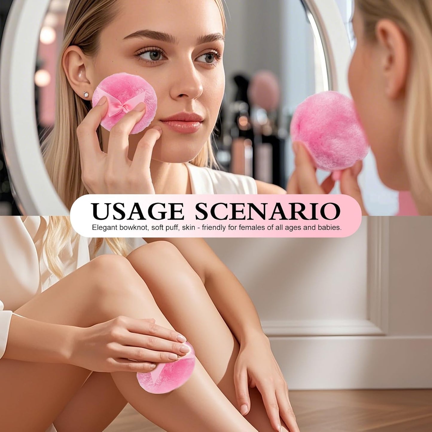 2 Pcs Large Body Powder Puff and Container, Dusting Powder Container with Puff, Crystal Case, Body Powder Puff for Women Soft Washable Reusable Velour Face Body Glitter Wet Dry Makeup(Diamond)