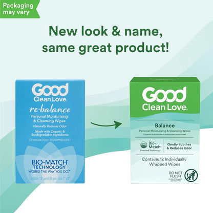 Good Clean Love Balance pH-Balanced Feminine Wipes, Supports Vaginal Health Naturally & Reduces Odor, Non-Irritating Moisturizing & Cleansing Hygiene Product Made with Organic Aloe, (24 Count)