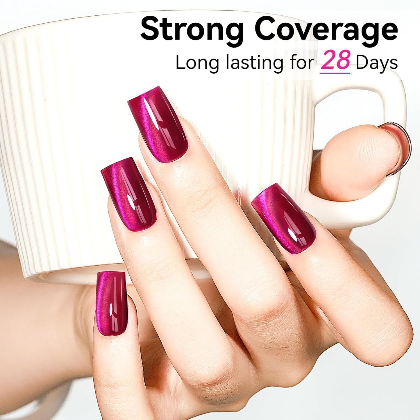 Cat Eye Gel Nail Polish, Magentic Nail Polish With Magnet Red Pink Double Magic Effect, Jelly Color Glitter Shimmer UV Gel Holographic For Salon DIY At Home