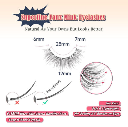 Lashes Natural Look 12MM False Eyelashes Wispy C Curl Short Eye Lashes False Lash Pack with Thin Cotton Band 3D Volume Fake Eyelashes 7 Pair Siligli