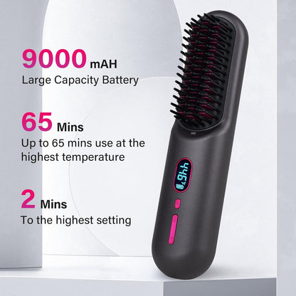 Rechargeable Hot Hair Brush Straightener Heat Pressing Combs Ceramic Electric Straightening Comb, Anti Burn for Natural Black Hair Beard Wigs Holiday Gifts