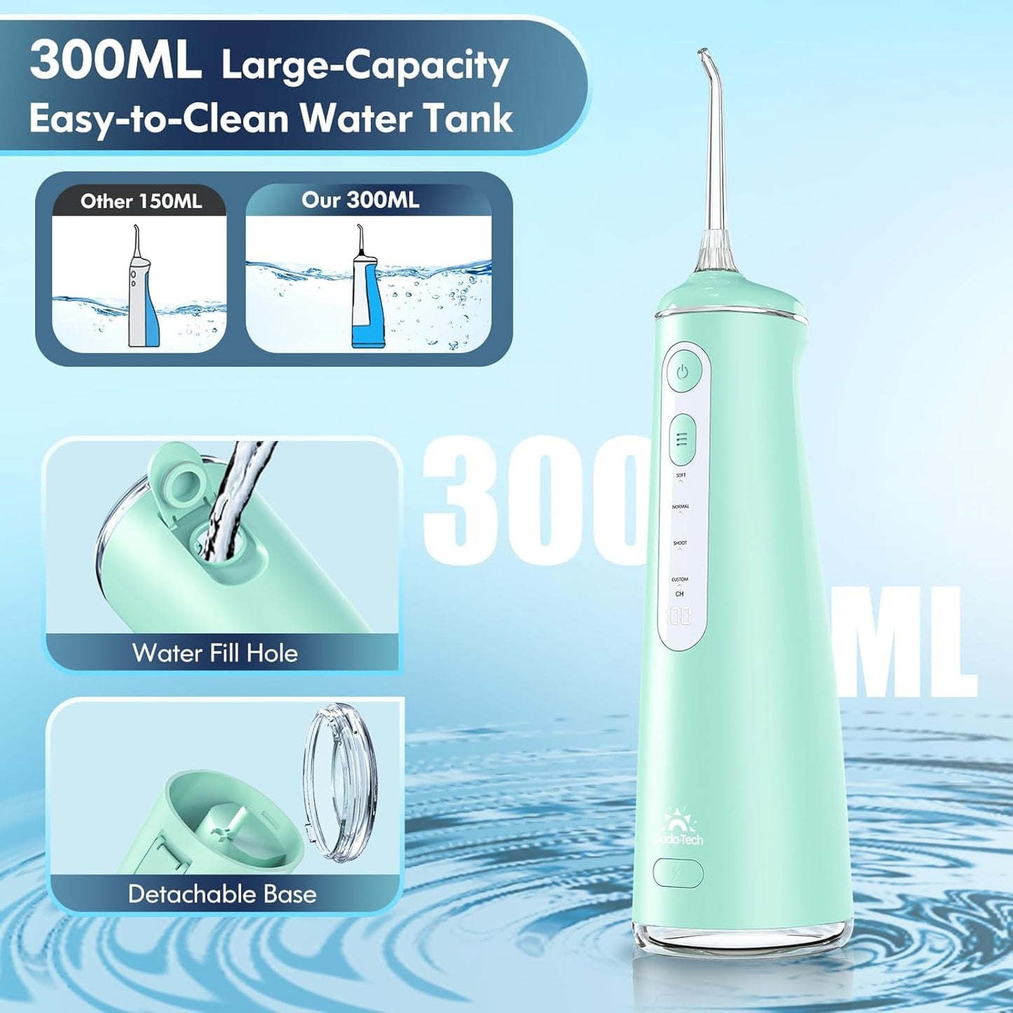 Water Flosser for Teeth, Cordless Oral Irrigator Portable Dental Cleaner Picks with 8 DIY Modes 7 Jets 300ml Tank Braces Flossers Rechargeable (Green)