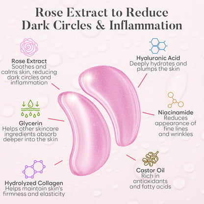 Rose Eye Mask (30 Pairs) | Eye Masks with Niacinamide & Hyaluronic Acid | Under Eye Patches for Dark Circles | Under Eye Patches for Puffy Eyes | Eye Care