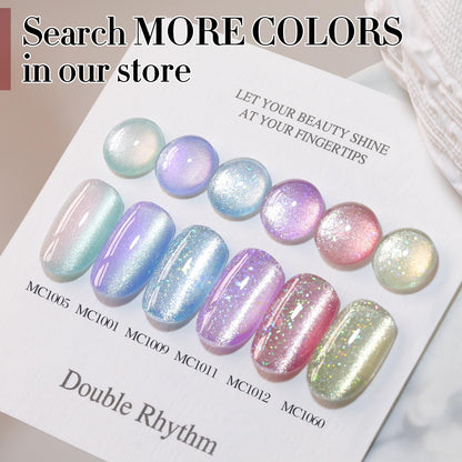 Double Rhythm 0.5 OZ Cat Eye Gel Polish with Magnet 15ML Holographic Glitter Shimmer Translucent Jelly Color Magnetic Gel Polish Salon DIY at Home (Rainbow Blue-MC1009)