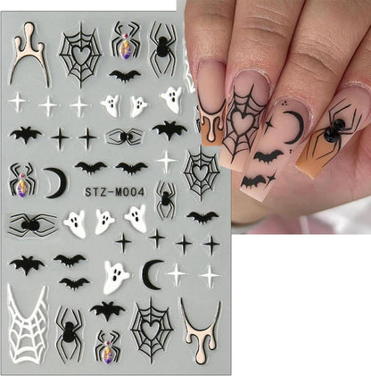 6Pcs Halloween Nail Stickers for Nail Art, Bat Spiders Nail Art Stickers Spider Web Black Rose Skull Ghost Nails Design Decals Halloween Nail Supplies for Women DIY Manicure Decoration Accessories
