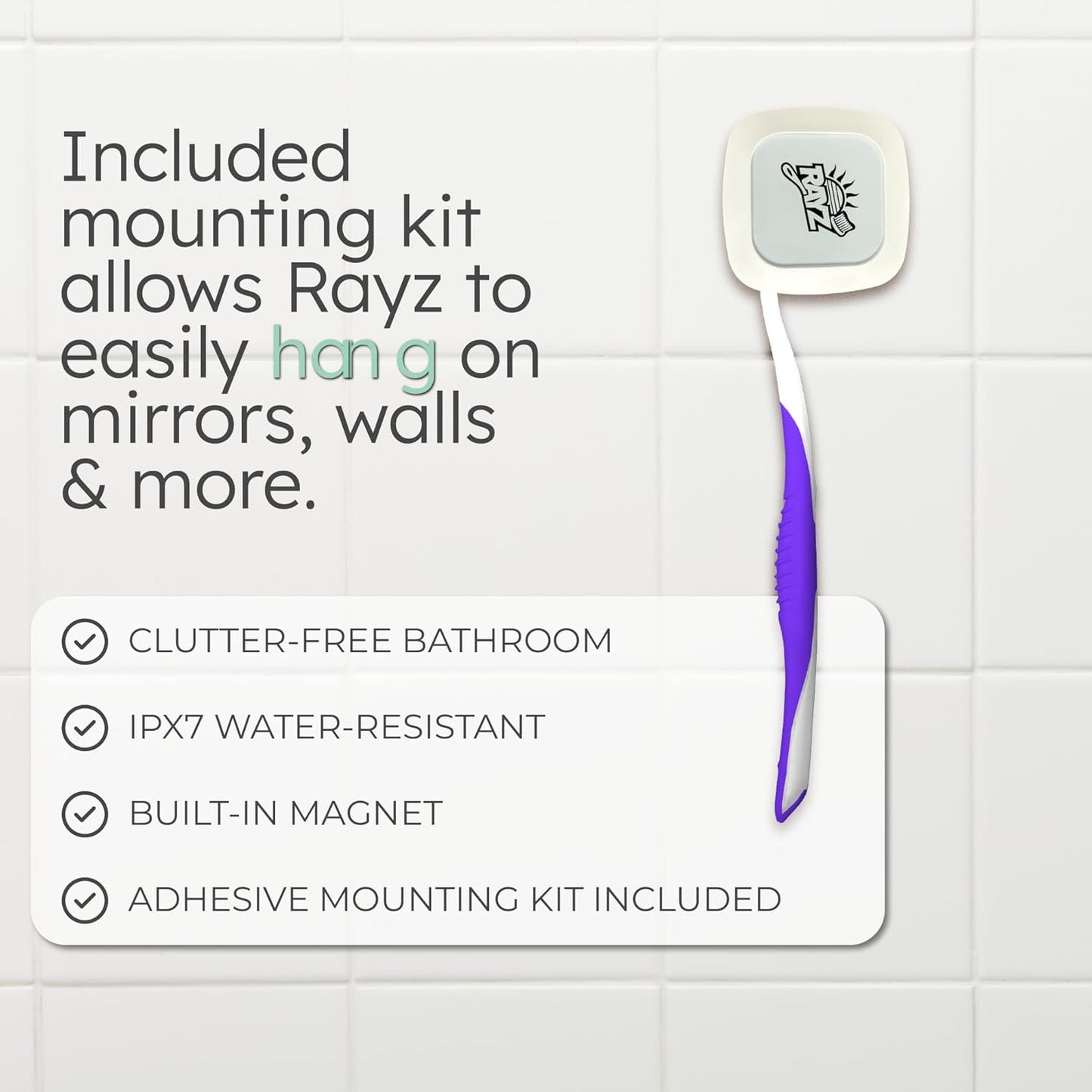 Rayz UV-C Toothbrush Sanitizer | Portable & Rechargeable | 99.9% Sanitization in 3 Minutes | Wall Mountable, Travel-Friendly & TSA-Approved (Pearl)