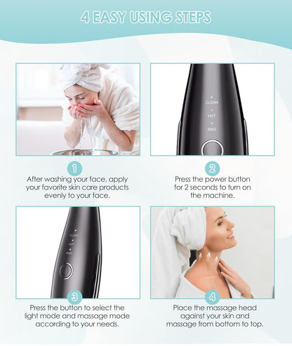 7 Color Neck Face Massager - Facial Massager Tool for Skin Care at Home, Vibrating Face Massager with Thermals, Galvanic Machines Black