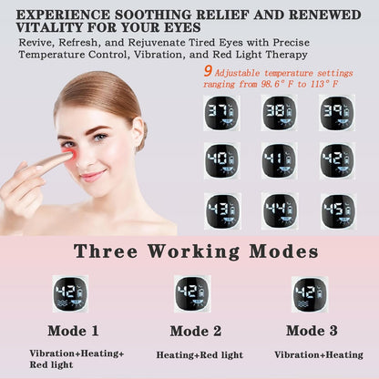 Eye Lift Wand, 3 in 1 Vibrating 98°F to 113°F LCD Eye Massager for Dry Eyes, Dark Circles and Puffiness, Face & Neck Lifting Tool for Fine Lines and Wrinkles, Rose Gold