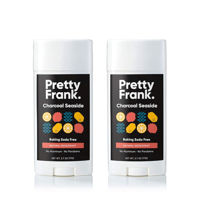 Pretty Frank Natural Aluminum-Free Deodorant Stick with Charcoal, Baking Soda-Free, Charcoal Seaside (2-Pack) | Sensitive Skin Friendly, Effective Odor Control for Women & Men, Organic Ingredients