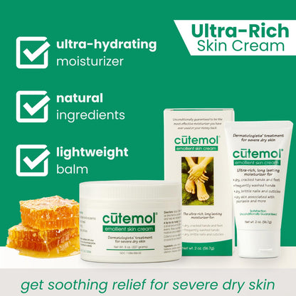 Cutemol Emollient Moisturizing Cream - Serious Moisturizer Lotion Balm for Recovering Dry, Damaged Skin - Hydration for Cracked Hands and Feet, Eczema, Psoriasis, and Raw Skin (8 oz)