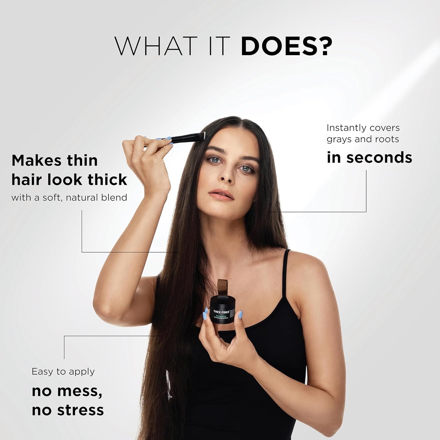 Thick Fiber Root Touch Up Powder, Medium Brown - Water & Sweat Resistant Hair Loss Concealer Set with Brush for Thin Hairlines and Gray Root Coverage