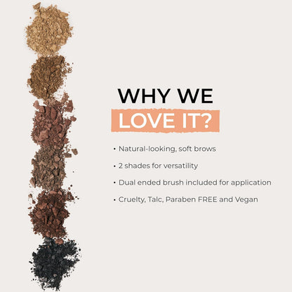 Soft Brow Define & Fill Powder Duo, Includes Dual ended Brush, Vegan and Cruelty Free (Brunette)