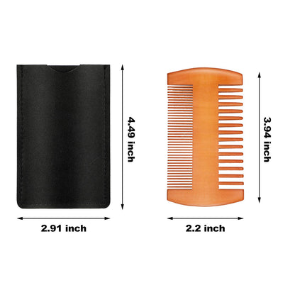 Natural Sandalwood Dual Action Beard and Mustache Comb with Leather Case (Yellow)