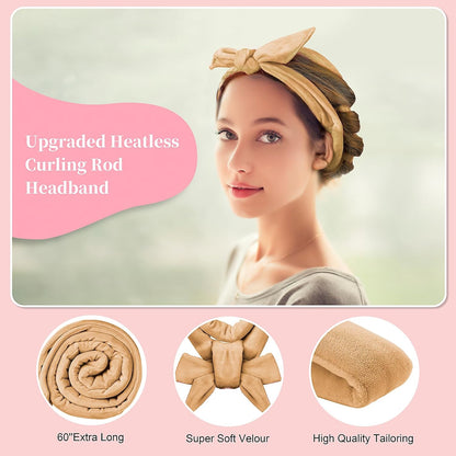 Heatless 60" Extra Long Soft Hair Curlers to Sleep In, No Heat Curling Headband Hair Rollers (Khaki)