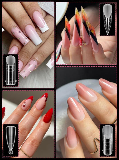 EBANKU Dual Nail Form Kit, 288PCS Poly Nail Gel Forms for French Nails, 12 Styles Dual Forms Silicone Reusable Pads, 5PCS Nail Clips, Gel Brush Pen Nail Files Buffer, Nail Extension Kit for Beginner