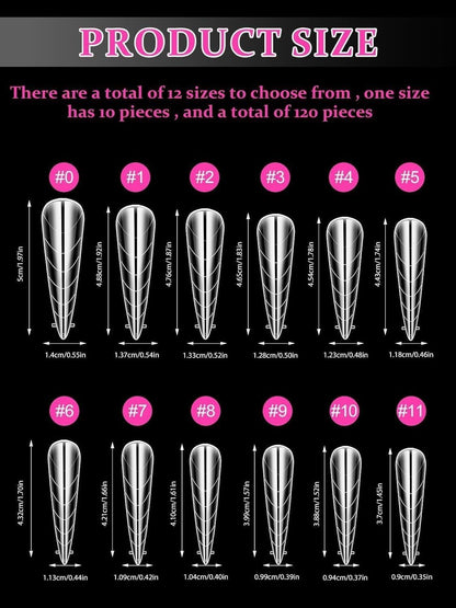 EBANKU 120Pcs Poly Gel Nail Forms, Long Stiletto Clear Dual Forms for Poly Extension Gel Structure Nail Tips Molds for Nail Art Design Salon&DIY