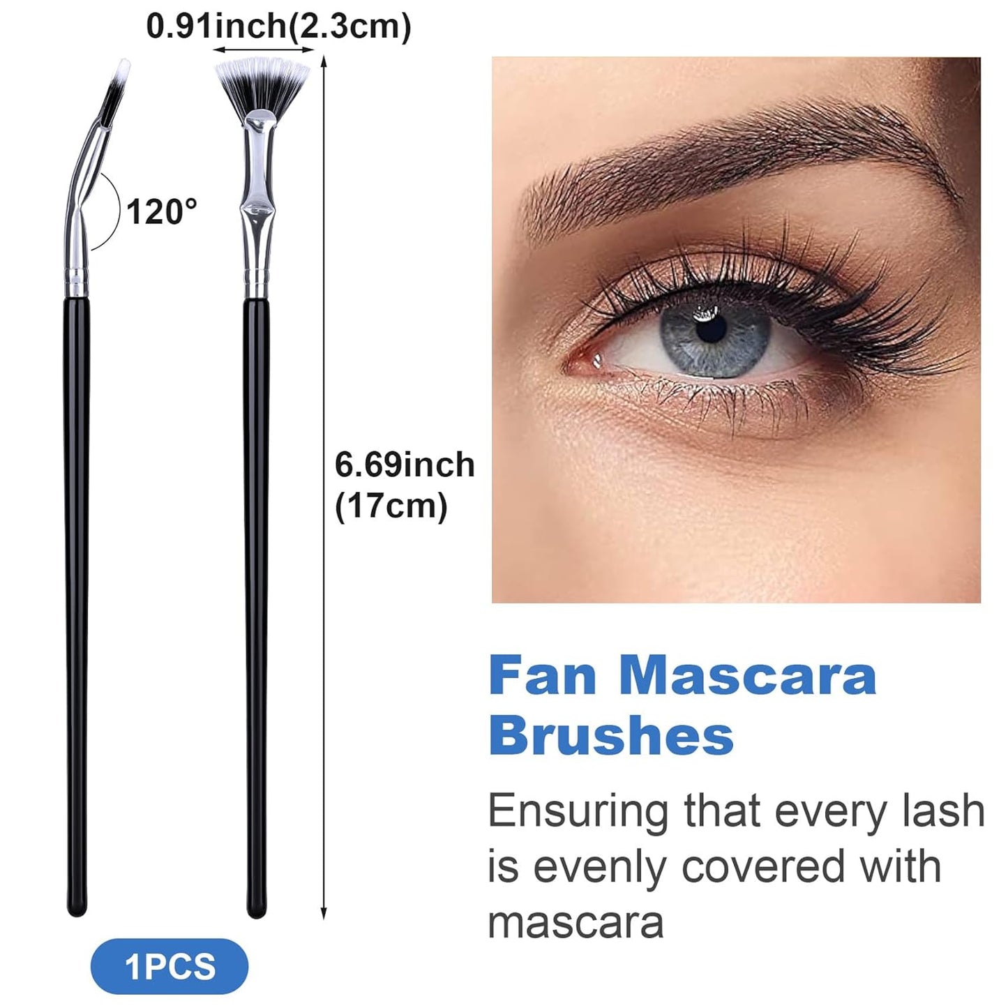 PAGOW Folding Angle Scalloped Lash Brush, Eyelash Comb Separator Makeup Tool, Multifunctional Mascara Fan Brush with Soft Bristles for Upper Lower Eye Lash (Black Bristles), 1 Pcs