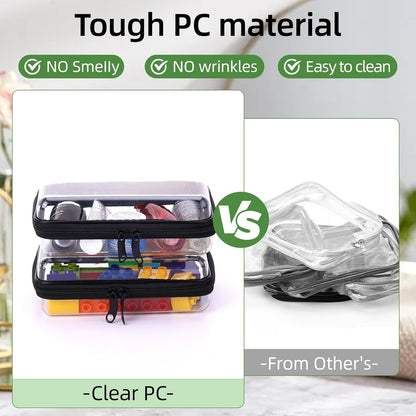 2 Pack Clear Hard Zipper Case, Hard PC Plastic Cosmetic Travel Bag with Zipper, Portable Travel Organizer Bins, Durable Makeup Bags for Toy Storage, Pencil Case