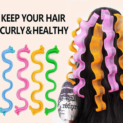 Heatless Hair Curling Set, Hair Curlers Spiral Curls No Heat Wave, Spiral Curls Styling Kit, Satin Heatless Curling Set Short Hairs, for All Hairs Lengths with Styling Hooks (color 6,11.8 in)