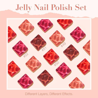 AZUREBEAUTY Jelly Nail Polish Set 4 Colors Nude Brown Red Purple Quick Dry Transparent Sheer Nail Polish Natural Nail Lacquer Fingernail with Top Coat DIY Salon Home
