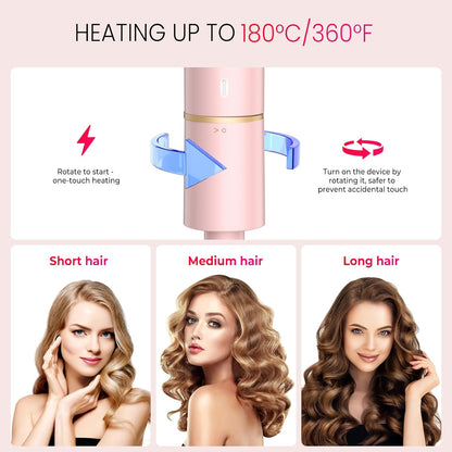 Mini Travel Curling Iron, European Travel Curling Iron Dual Voltage (100V-240V) Mini Size for Short Hair 1 inch, Portable Hair Curler with 30s Fast Heating Constant 180° for International (Pink)