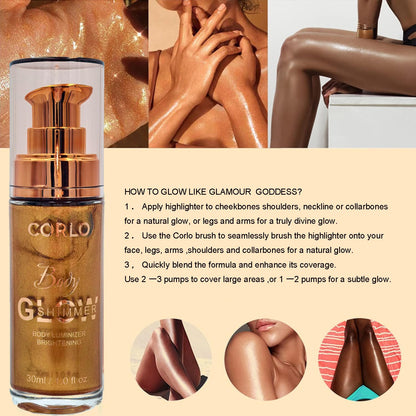 Body Shimmer Oil Liquid Illuminator Highlighter Waterproof Long Lasting Moisturizing Bronze Luminizer Glow For Face (Glistening Bronze, Body Oil)