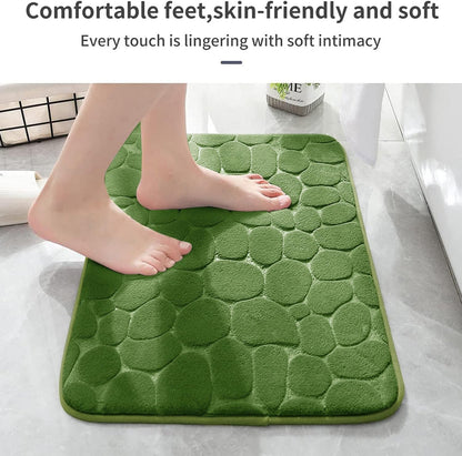 YIHOUSE Memory Foam Bath Mat Cobblestone Bathroom Rugs Super Water Absorbent Bath Mats for Bathroom Machine Washable Bath Rugs(24 x 36,Green)