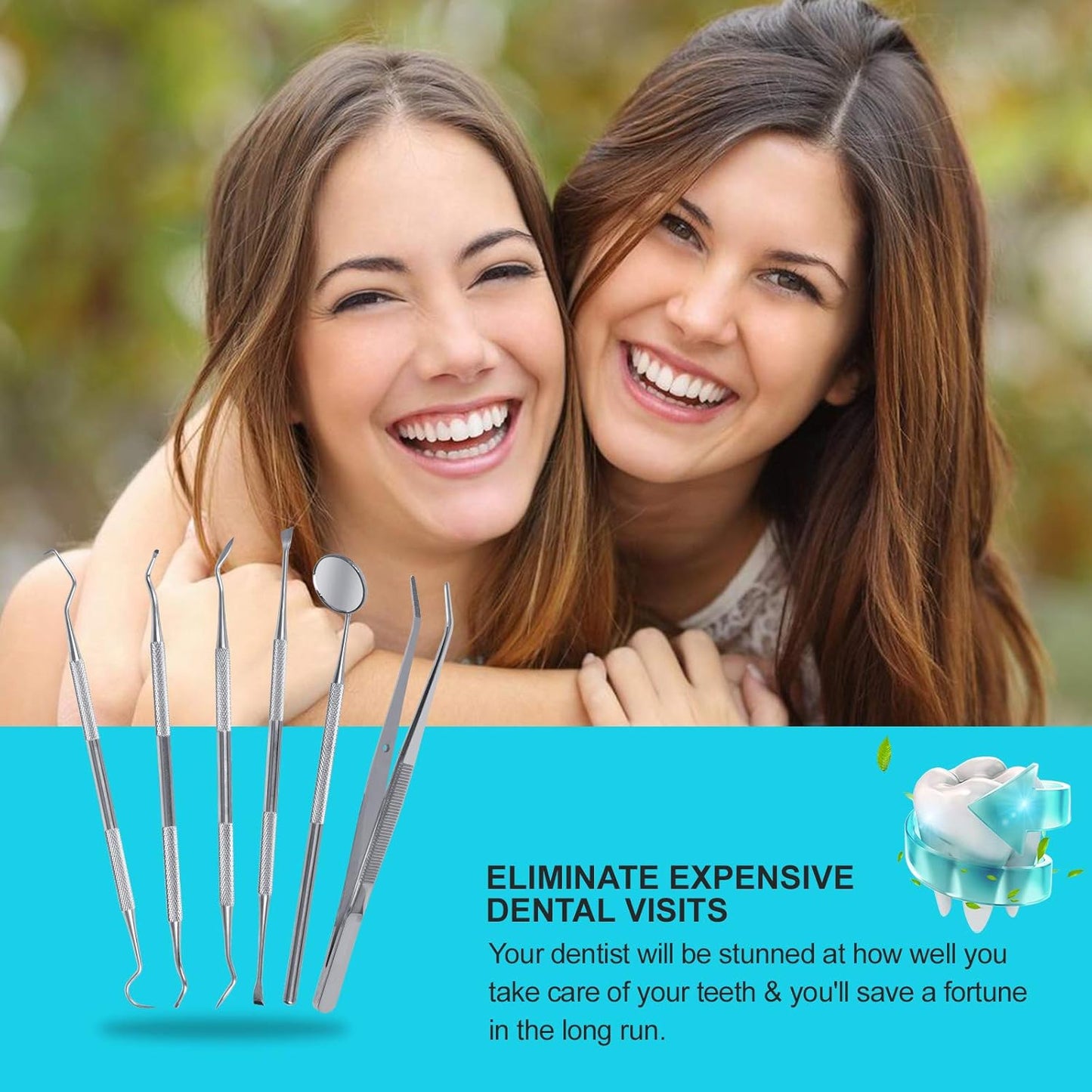 Dental Tools, 6-Pack Stainless Steel Teeth Cleaning Kit - Dental Scraper, Pick, Mouth Mirror, Tweezer for Dentist, Personal, Pets - Tartar & Plaque Removal