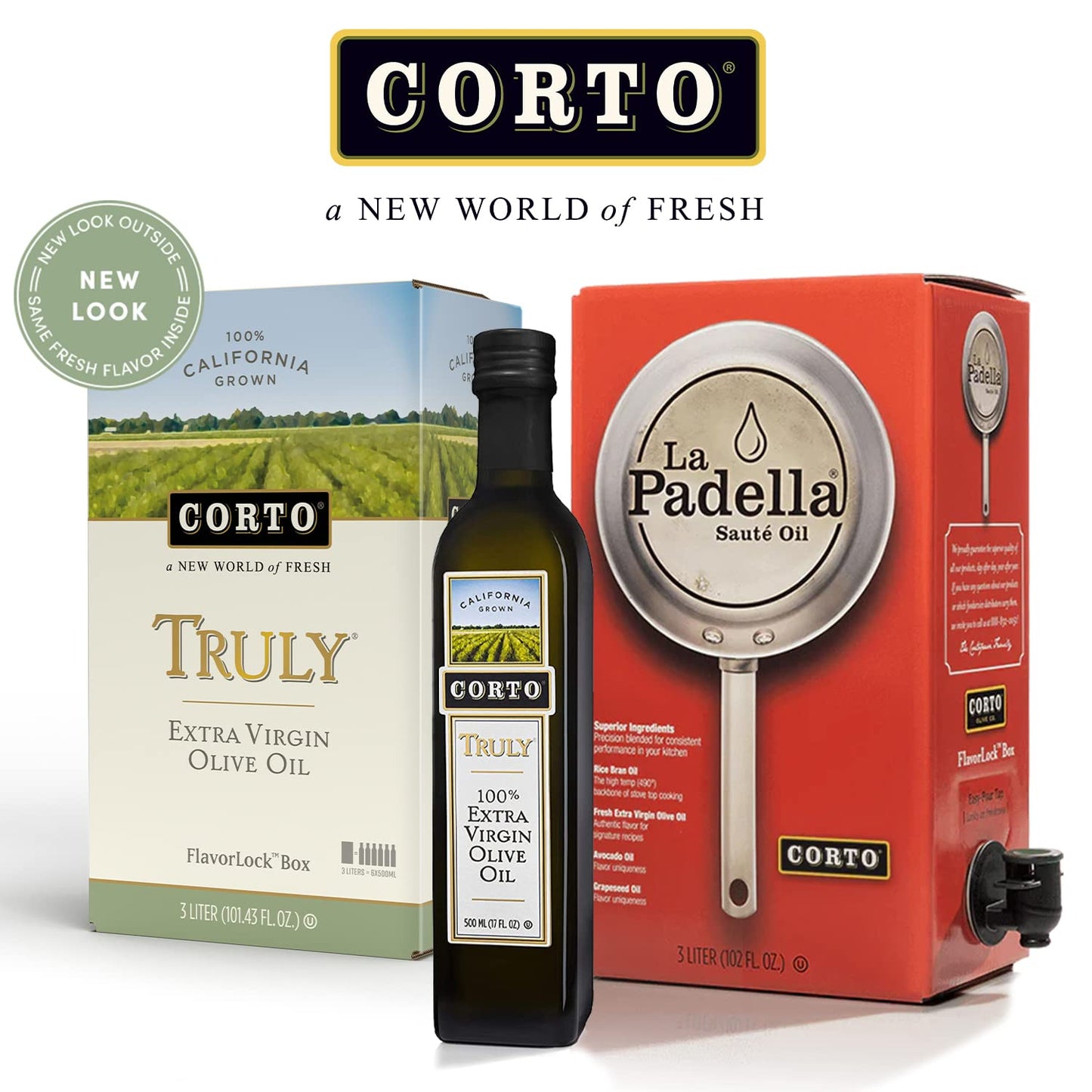 Corto TRULY® | 100% Extra Virgin Olive Oil | Floral Notes | Cold Extracted in State-of-the-Art Mill | Straight from Official Corto Olive Groves & Oil Producer | Oxygen-Free, Light Free FlavorLock Box