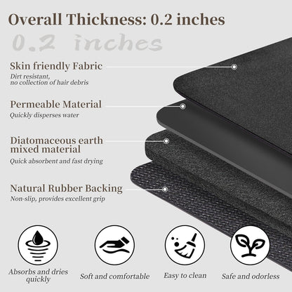 Bath Mat Rugs 32x17 - Diatomaceous Earth Bath Mats Quick Dry Absorbing Bathroom Rugs Rubber Non Slip Thin Bathroom Mat Fit Under Door, Bath Mat for Bathroom Floor, Tub and Shower, Sink, Dark Grey