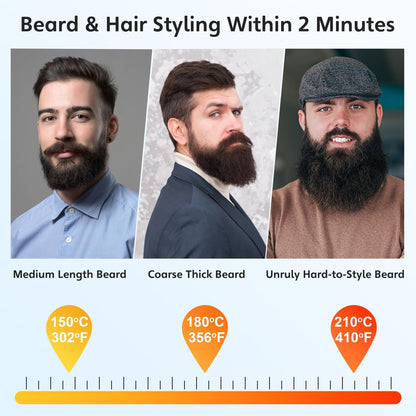 Portable Beard Straightener Brush Men Use,USB Rechargeable,6400mAh Battery,360° Anti-Scald Heated Comb,Fast Heating,Beard Straightener Brush for Short & Long Beards,Ideal for Home & Travel