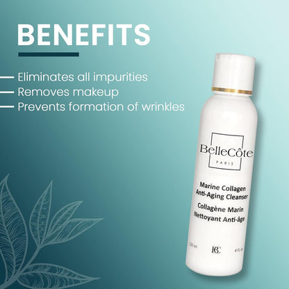 Marine Collagen Anti Aging Cleanser - Lichen Extract & Peptides for Dull And Dehydrated Skin, Removes Impurities & Makeup Toxins | Organic Seaweed Facial Cleanser 4 fl oz