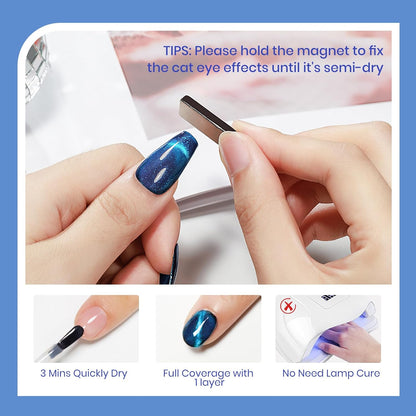 Blue Magnetic Nail Polish Non Gel Fast Dry Cat Eye Nail Polish for Fingernail Air Drying Fast Lacquer Manicure Gift For Women Girls 16ml, 0.54fl oz