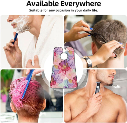 Non-Stick Beard Bib for Shaving, Pink Gold Marble Ink Art Painting Watercolor Shave Bib, Waterproof Hair Catcher with Suction Cups, Grooming Apron Men Husband