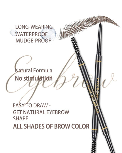 Dark Brown Eyebrow Pencils for Women, 12Pcs Ultra Slim Eyebrow Pencil with 2 Brow Razors Kit, Double Head 1.5mm Micro-Fine Tip & Spiral Brush, Can Draw Fine and Long-Lasting Brows Makeup