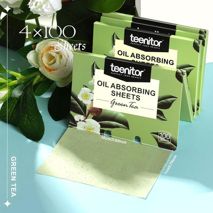 Teenitor Oil Blotting Sheets for Face, 400 Sheets Green Tea Oil Absorbing Sheets Blotting Paper for Oily Skin, Oil Absorbent Pads Face Oil Wipes Oil Sheets for Women, Oil Control Film Large 10cmx7cm