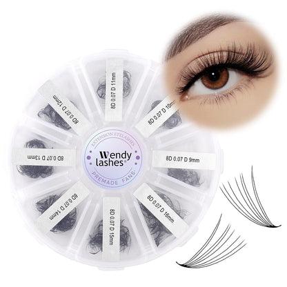 Premade Fans for Eyelash Extension: 8D, Wendy Lashes, Handmade Fans, Pre-made, For Lash-Artists, D, 9-16mm